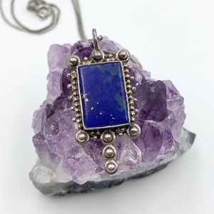 Vintage Sterling Lapis Lazuli Pendant Necklace